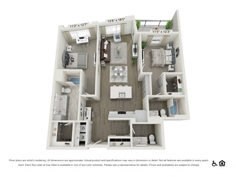 Floor plan for 2 beds, 2 baths, 1257 sqft
